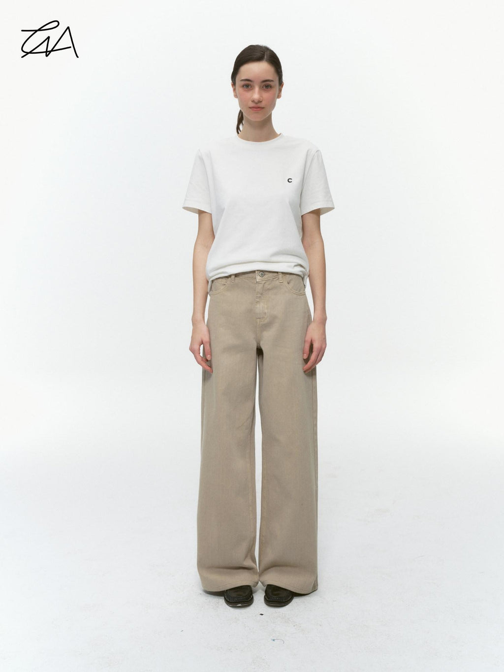 Country Moment Durable Washed Khaki Loose Natural Waist Casual Denim Wide Leg Jeans
