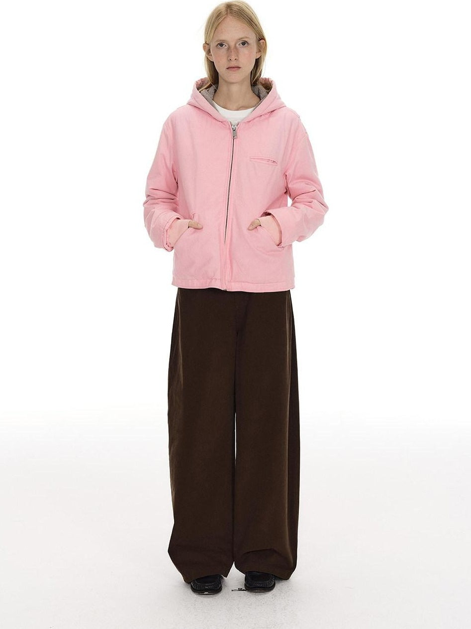 Country Moment Cozy Fleece Lined Oversized Zip Up Casual Unisex Pink Cotton Hoodie