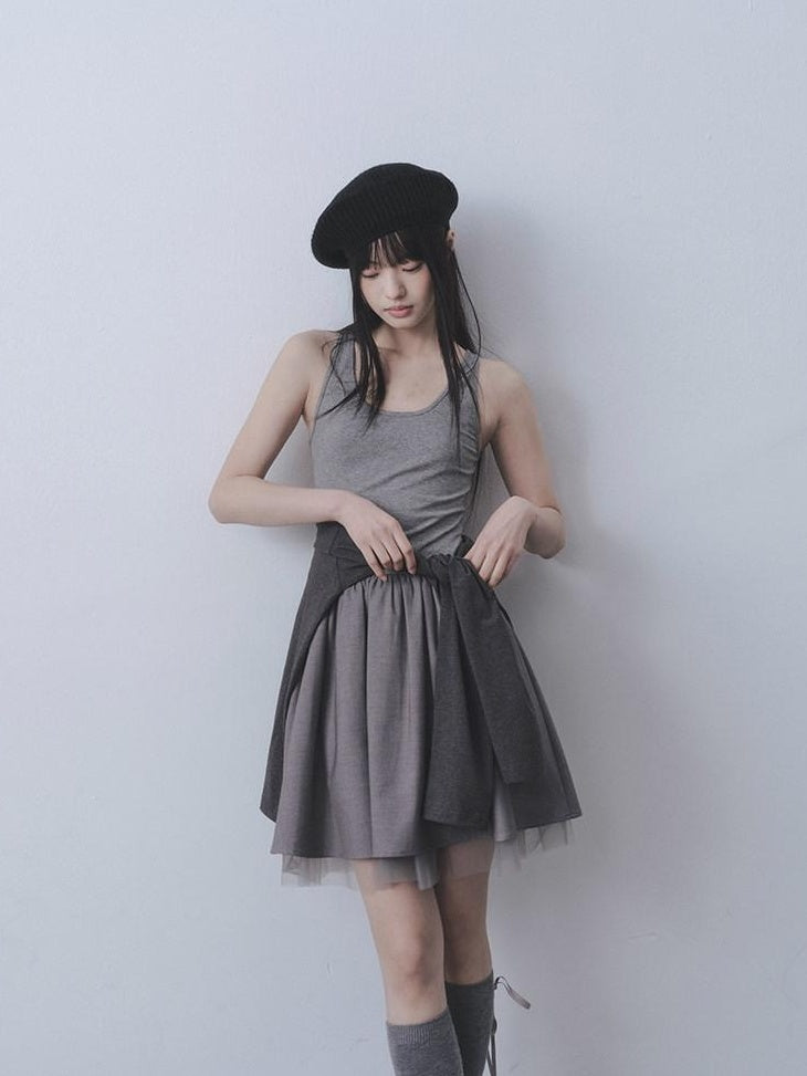 DDGIRL studio Moisture Wicking Long Sleeve Tee Commuter Solid Dark Gray Top & Skirt Sets