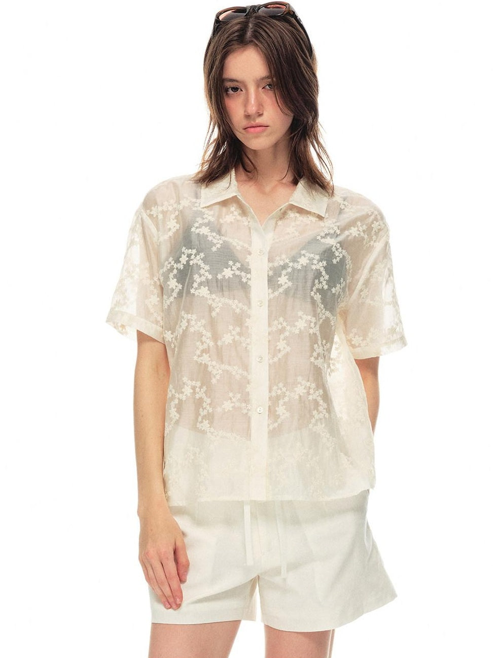 Country Moment Breathable Embroidered Lyocell Loose French Collar Women Travel City Blouses