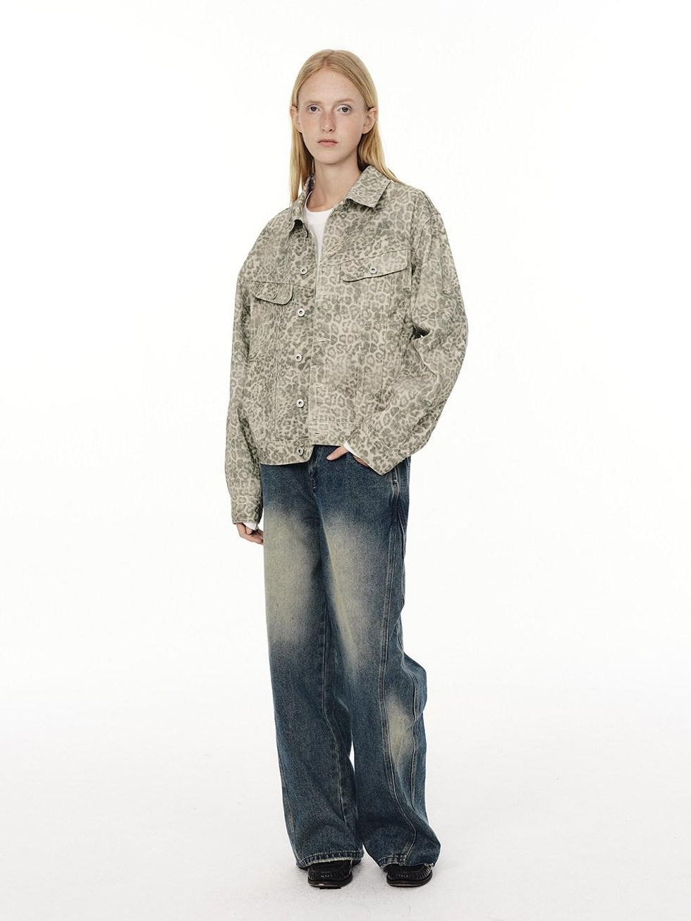 Country Moment Durable Cotton Workwear Loose Fit Unisex Leopard Light Khaki Denim Jackets