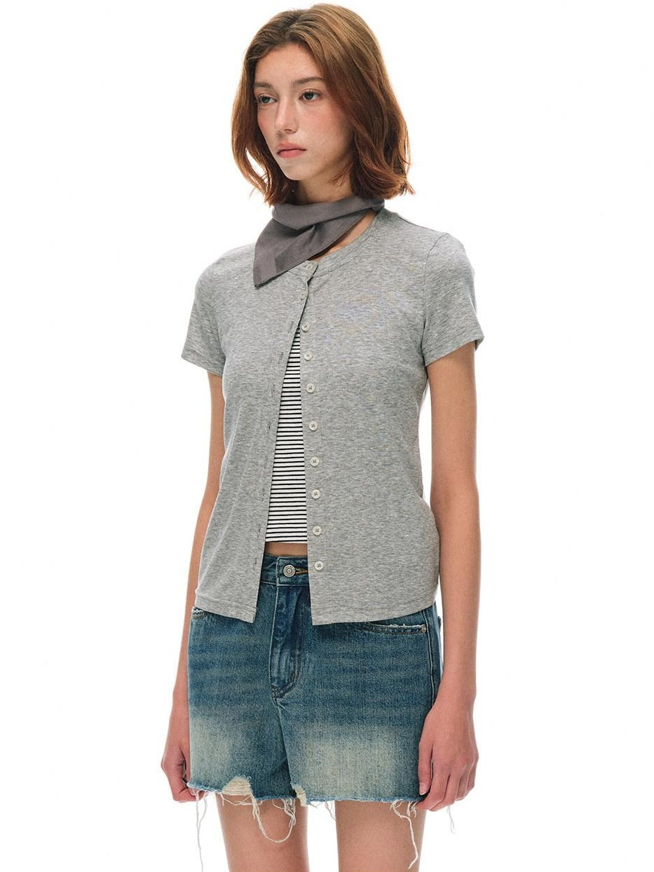 Country Moment Cooling Lyocell Knit Round Neck Women Gray Pullover Short Sleeve T-Shirts