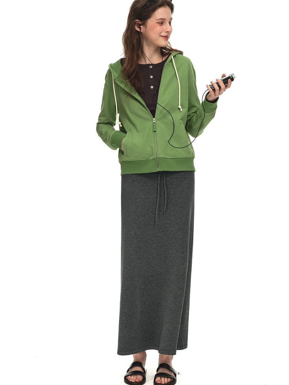 Country Moment Breathable Viscose Blend Casual Loose Mid Waist Tie Straight Women Maxi Skirts