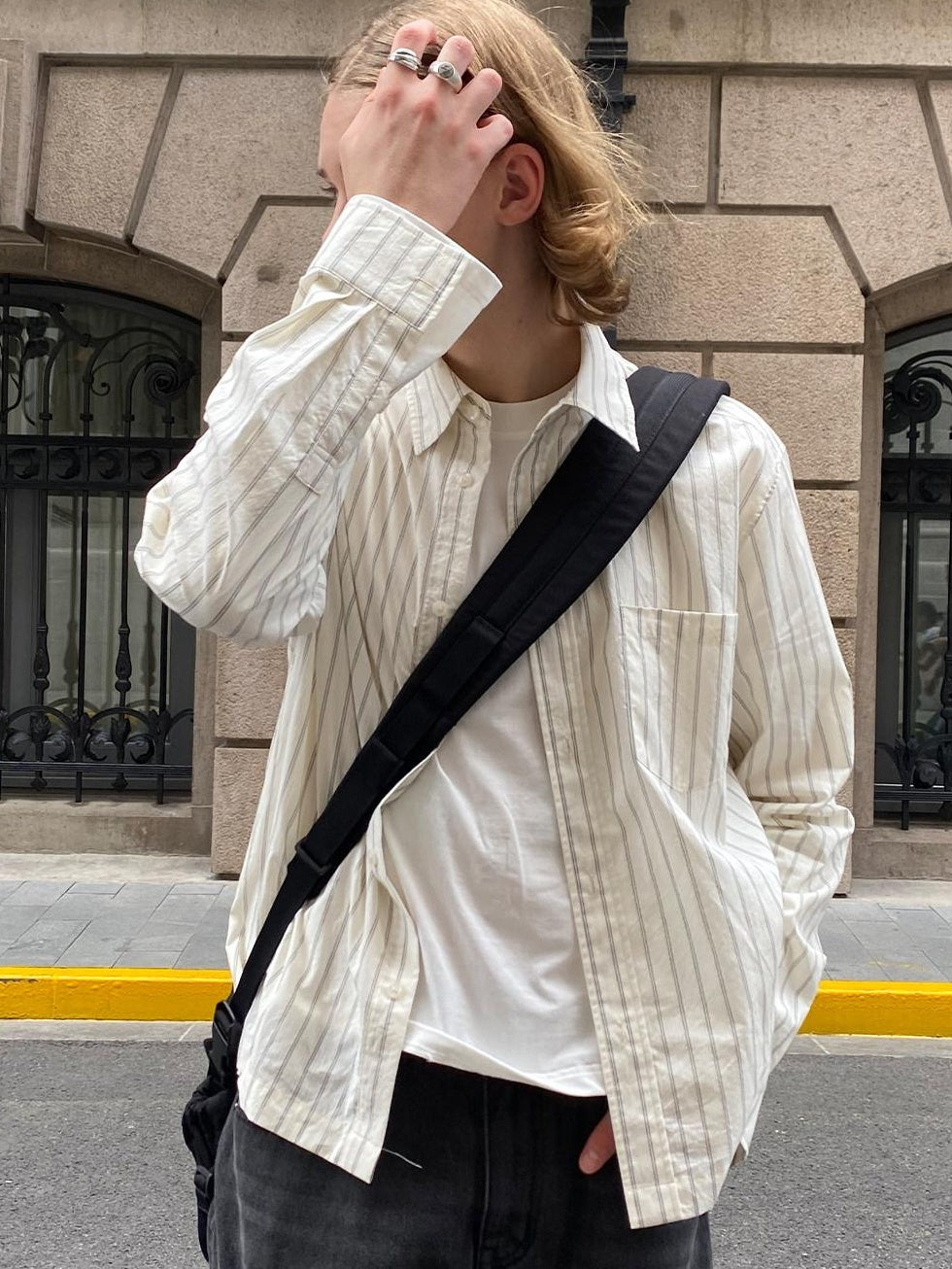 Country Moment Pure Cotton Soft Striped Square Neck Loose Fit Teen Casual Long Sleeve Shirts