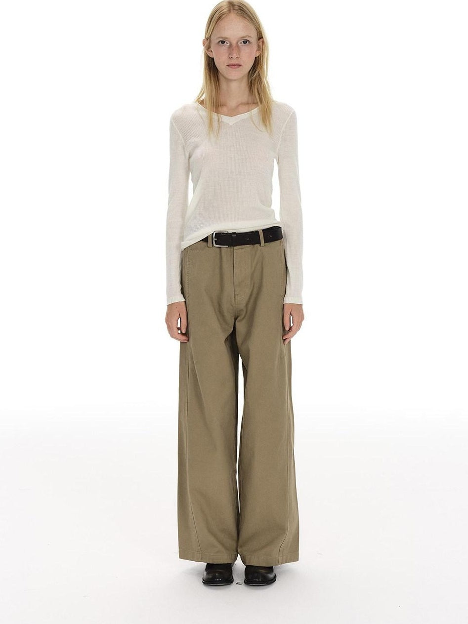Country Moment 100 Percent Cotton Relaxed Wide Leg Casual Unisex Khaki Black Cargo Pants