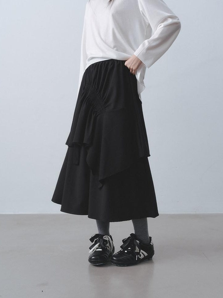 DDGIRL studio Fade Resistant Lined Asymmetric High Waist A Line Office Black Midi Skirts