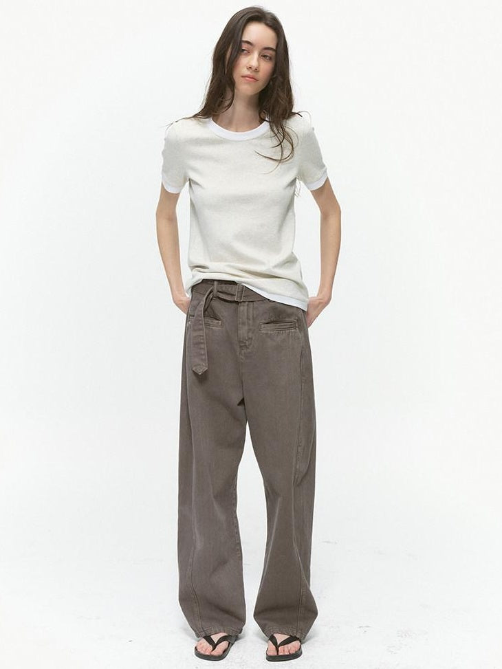 Country Moment Durable 100% Cotton Mid Rise Relaxed Zip Fly Casual Deep Green Wide Leg Jeans