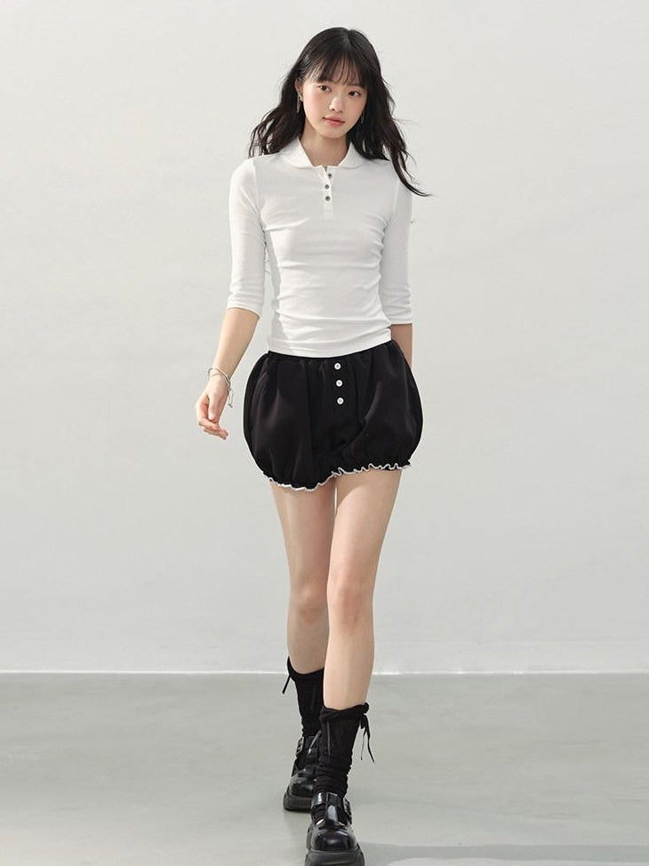 DDGIRL studio Soft Breathable Cotton Lace Trim Straight Fit Women Short Sleeve T-Shirts