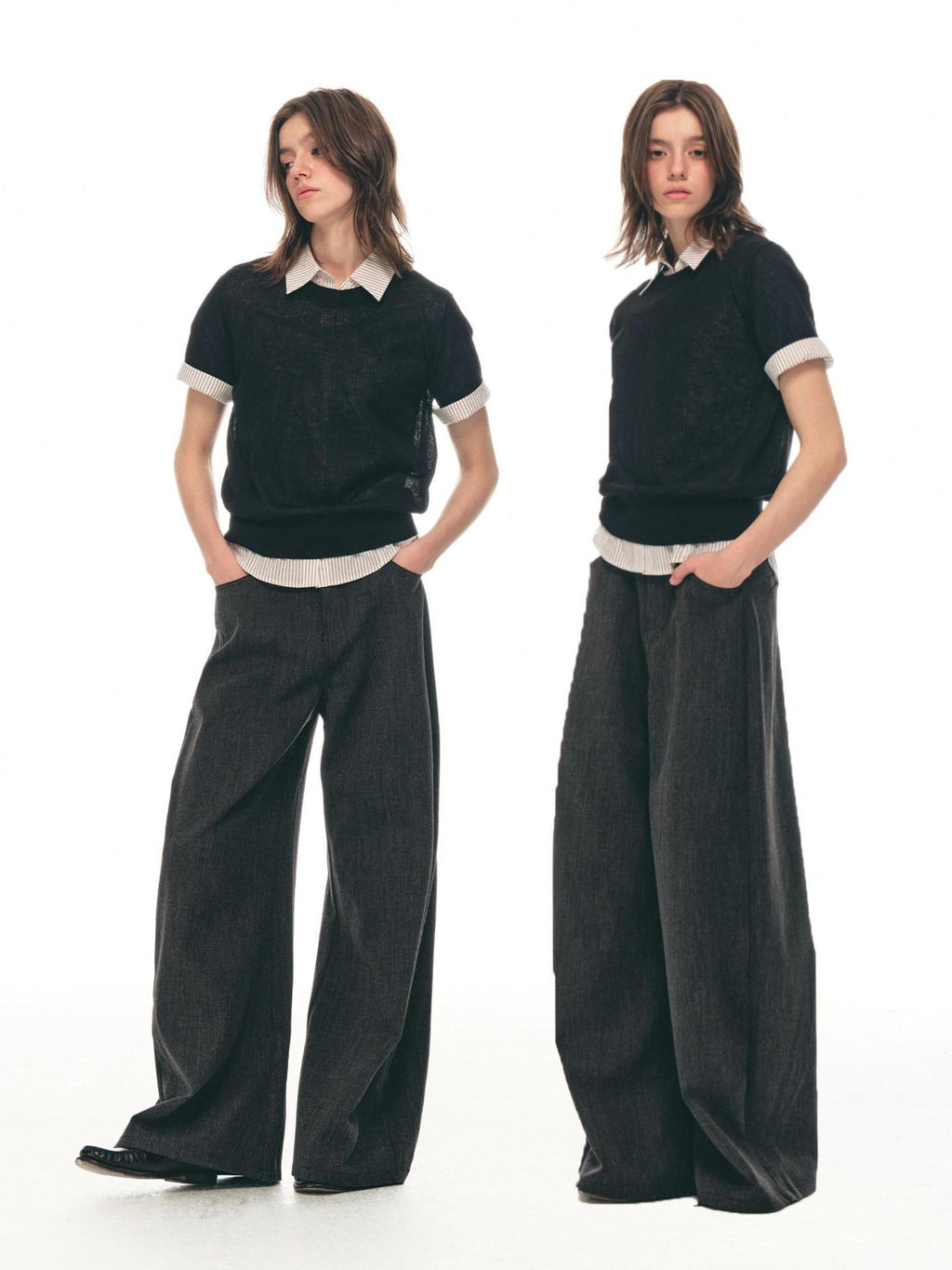 Country Moment High Waist Tailored Cleanfit Micro Stretch Neutral Dark Gray Wide Leg Pants