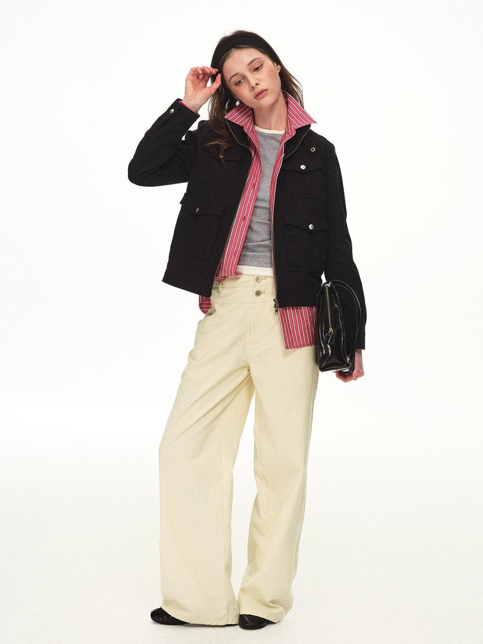 Country Moment 100% Cotton Distressed Multi Pocket Unisex Black Zip Front Cropped Jackets