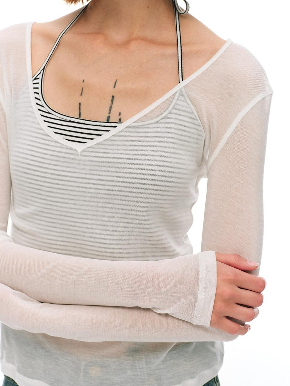 Country Moment Breathable Slim Striped V-neck Unisex Tencel Cotton Backless Camisoles
