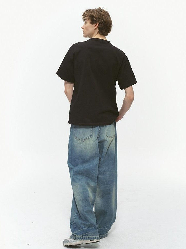 Country Moment Vintage Washed Gradient Mid Rise Distressed Casual Wide Leg Jeans