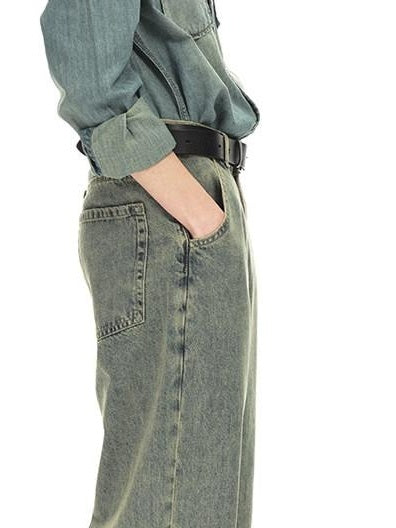 Country Moment Distressed Mid Rise Relaxed Unisex Breathable Cotton Grey Blue Wide Leg Jeans