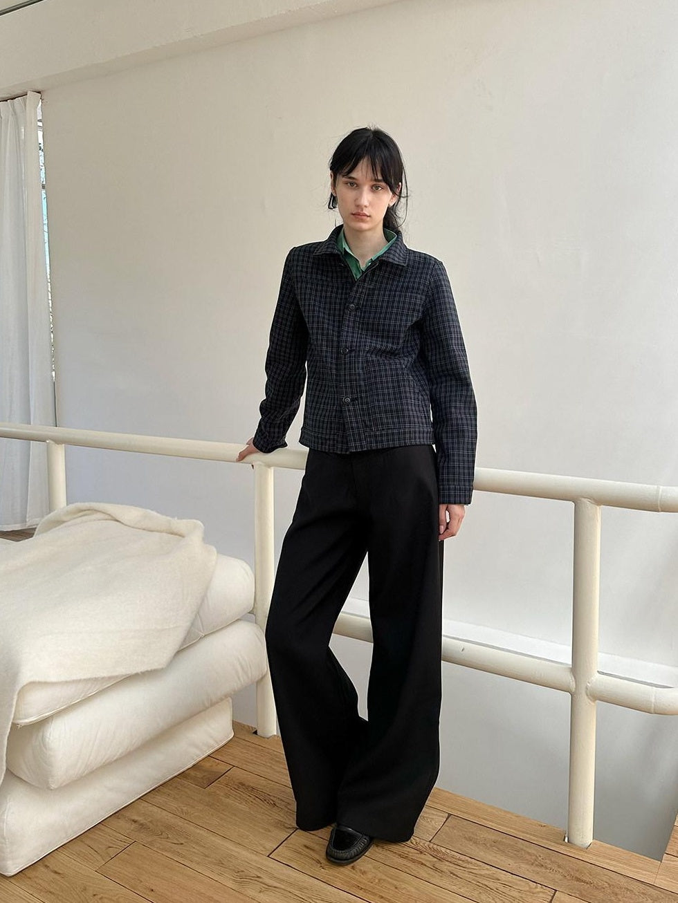 Country Moment Reversible Warm Edgy Slim Plaid Lapel Unisex Black Polyester Cropped Jackets