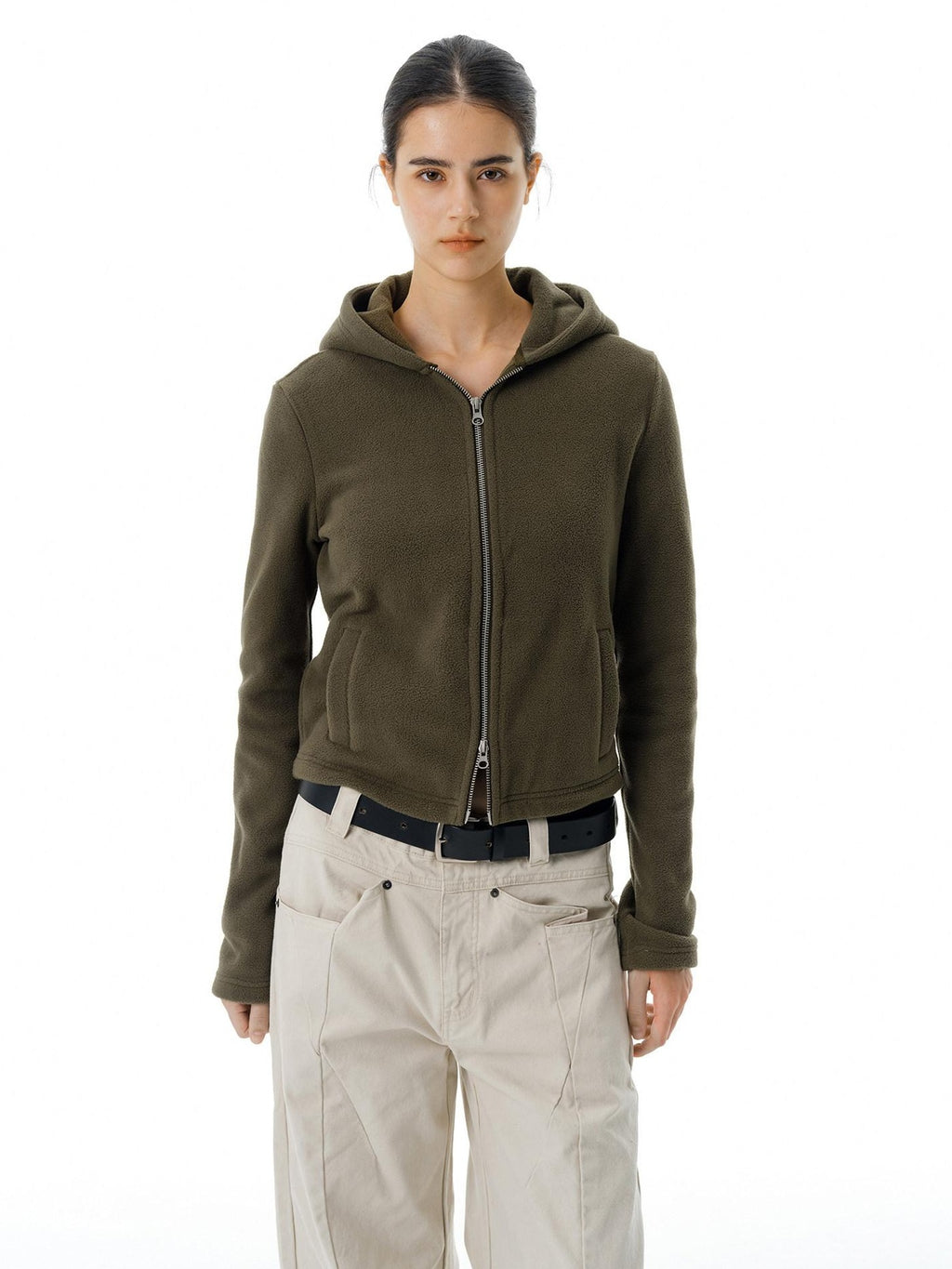 Country Moment Warm Polar Fleece Slim Fit Zip Up American Women Sport Sage Green Hoodie