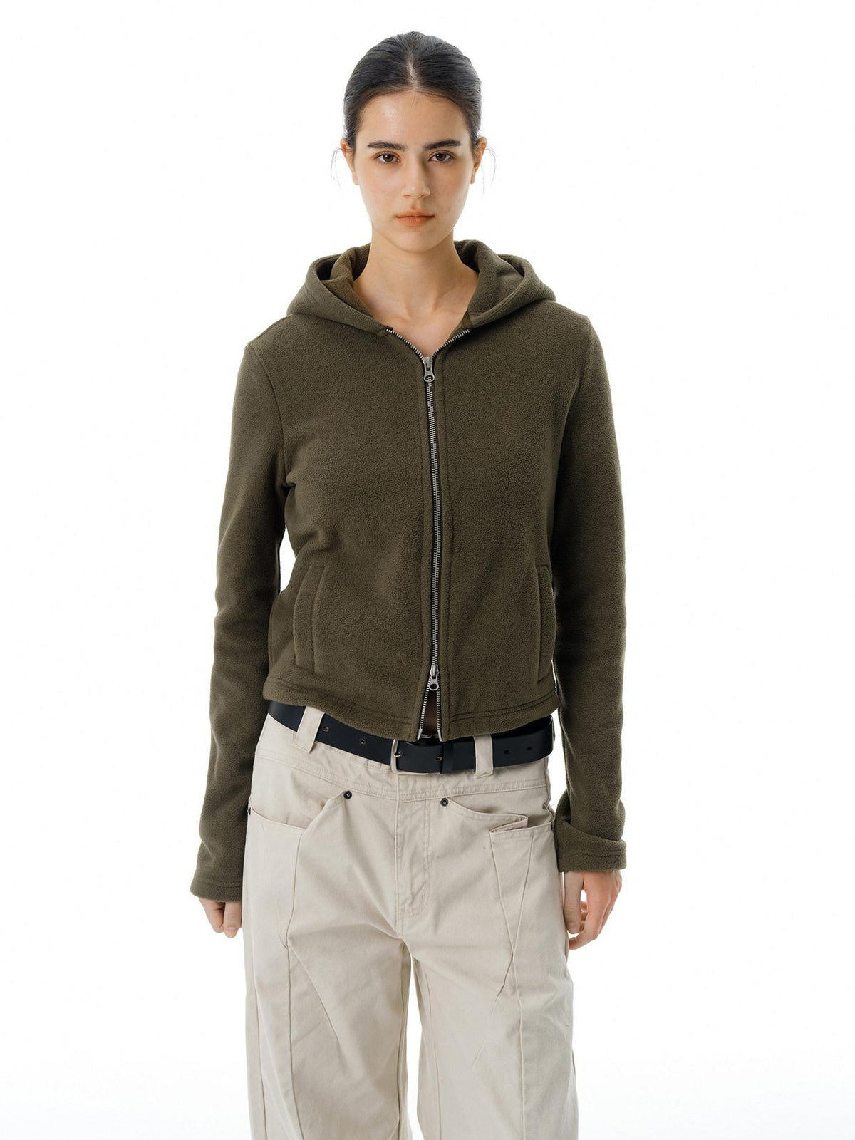 Country Moment Warm Polar Fleece Slim Fit Zip Up American Women Sport Sage Green Hoodie