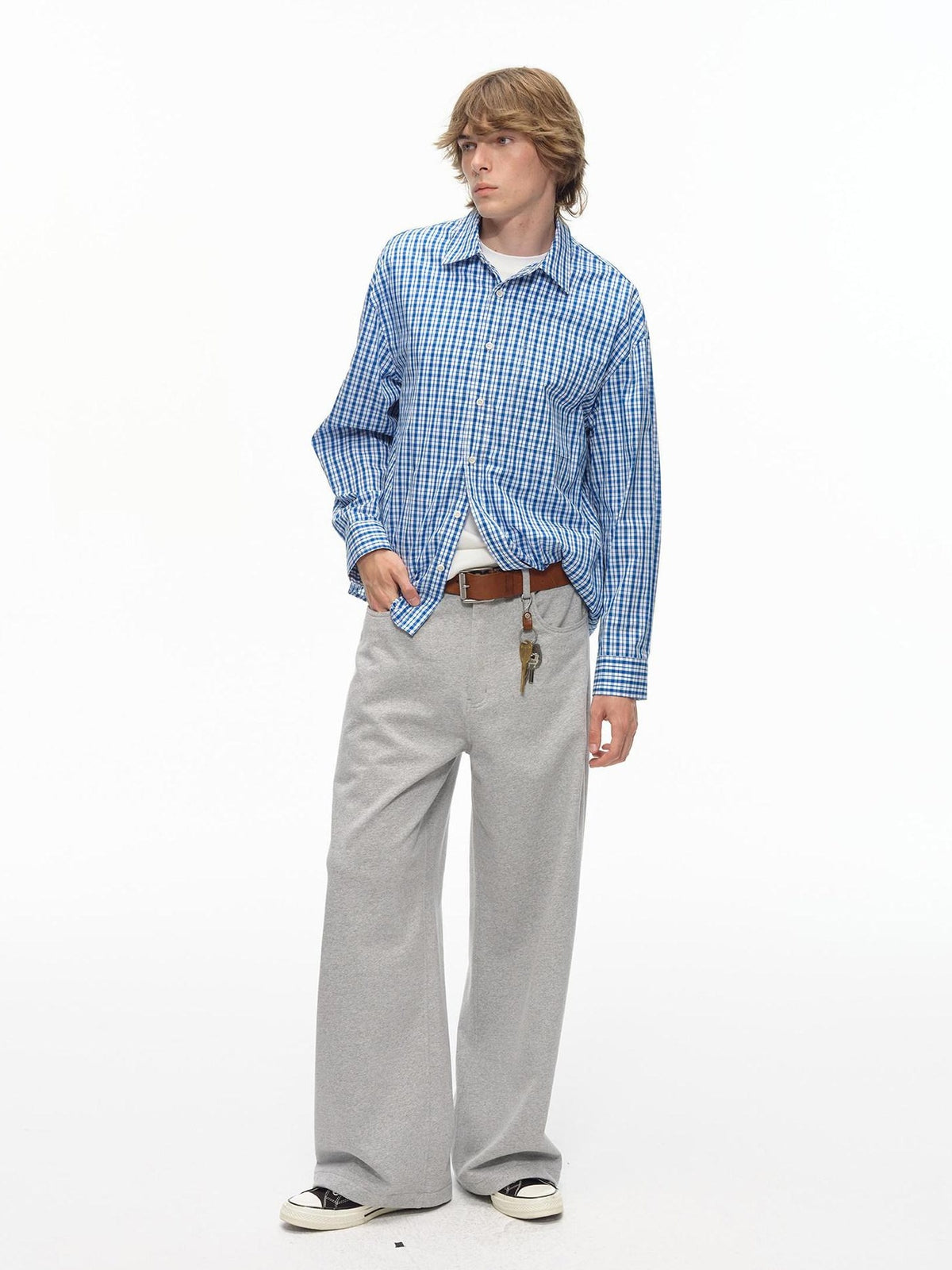 Country Moment Loose Cotton Plaid Button Front Turn Down Collar Unisex Long Sleeve Shirts