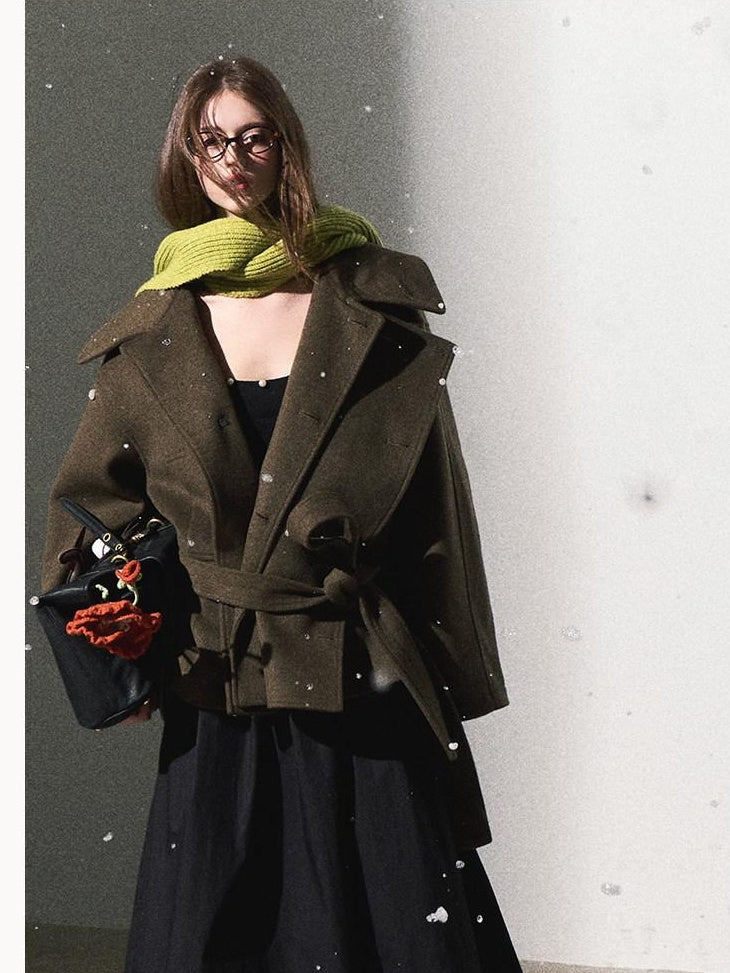 7 OAKMOO Warm Thick Stand Collar Mid Length Loose Fit Commuter Womens Wool Coats