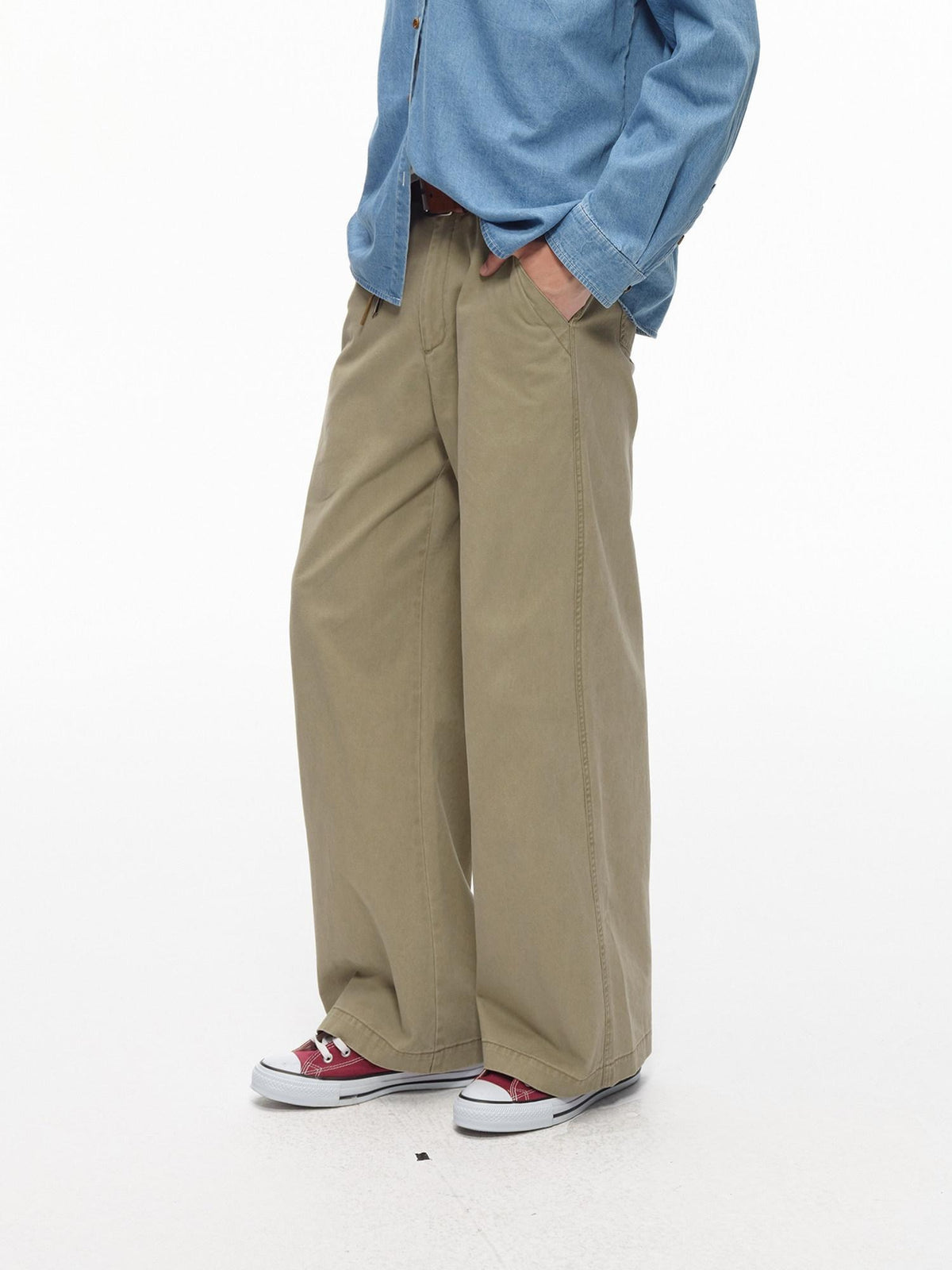 Country Moment Washed Cotton Durable Mid Rise Relaxed Zip Fly Youth Casual Wide Leg Pants