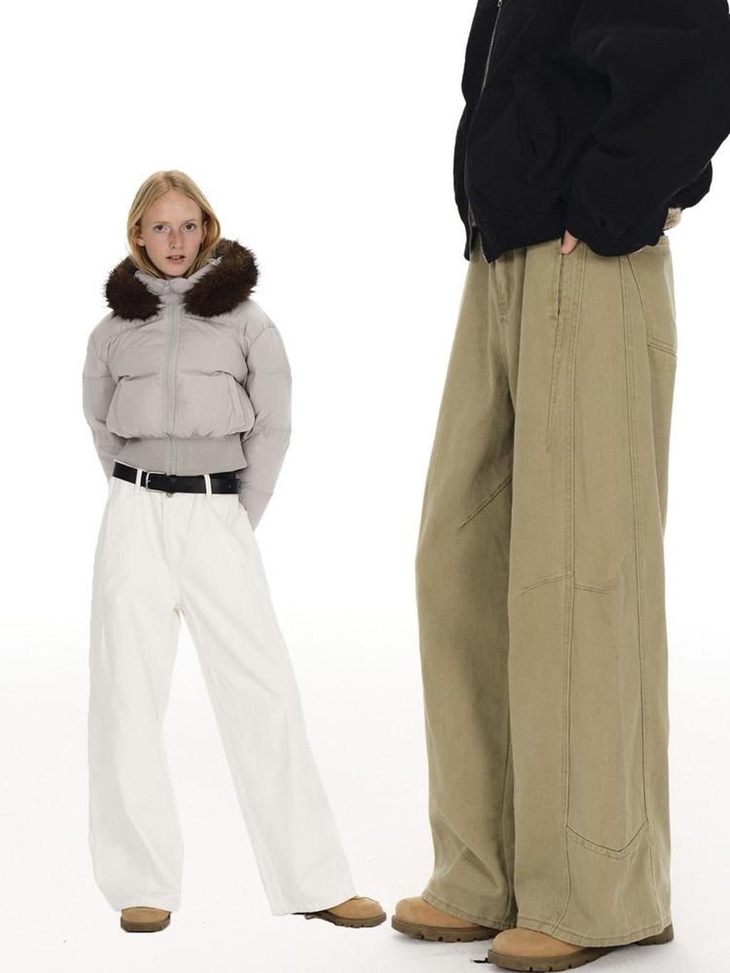 Country Moment Breathable Cotton Mid Waist Patchwork 3D Tailored Casual Khaki Wide Leg Pants
