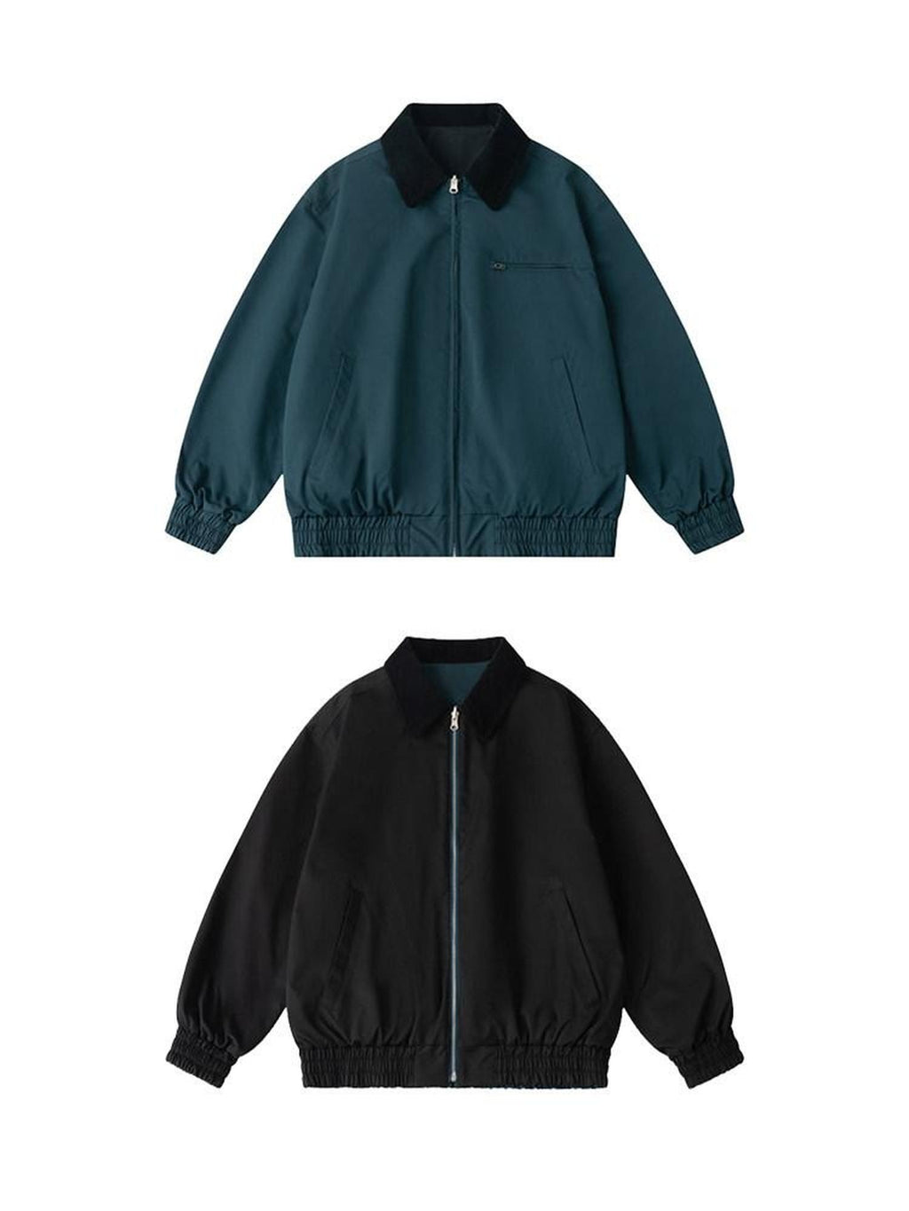 Country Moment Dark Green Polyester Loose Fit Lapel Zip Long Sleeve Teen Daily Cropped Jackets