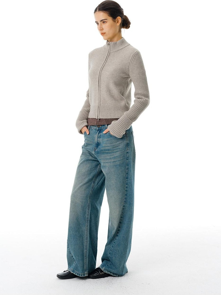 Country Moment Gradient Wash Mid Rise Loose Fit Unisex Cotton Blend Wide Leg Jeans