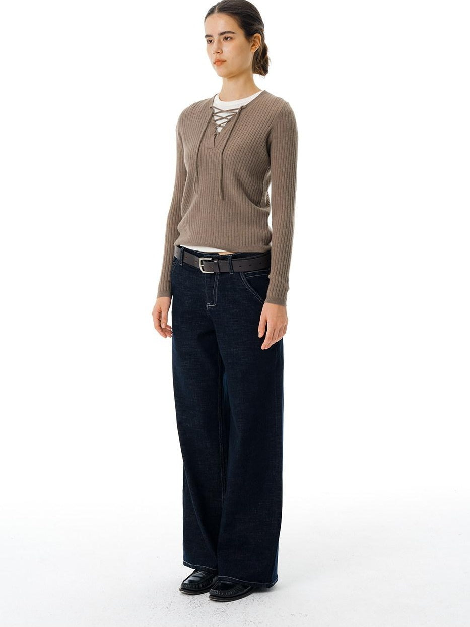 Country Moment Soft Tie V-neck Slim Knit Casual Breathable Daily Wear Women Acrylic Sweaters