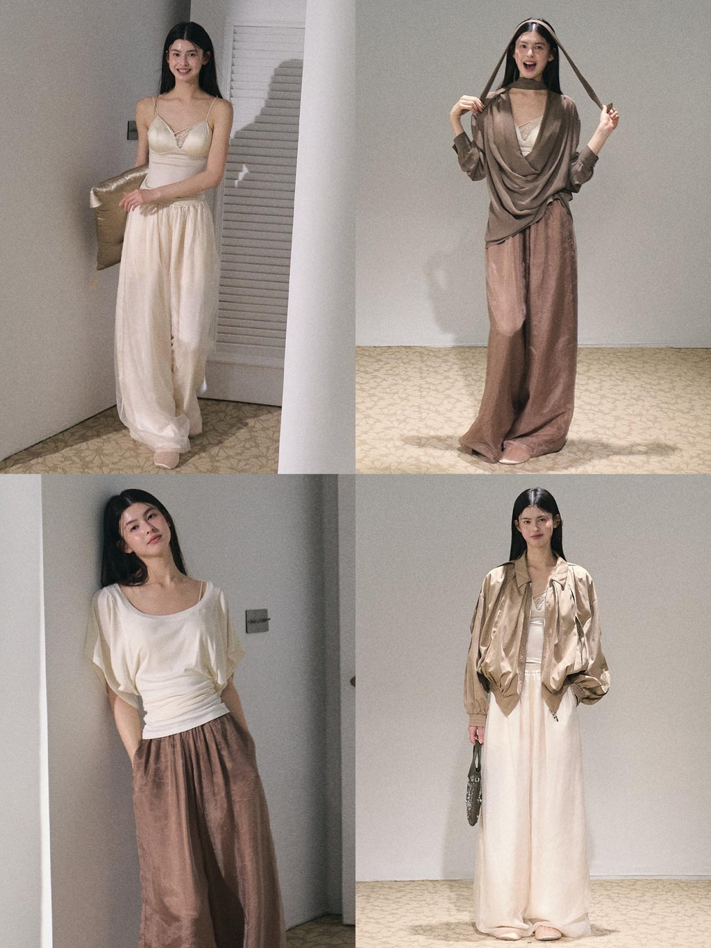 7 OAKMOO High Waisted Minimal Double Layer Relaxed Office Women Polyester Wide Leg Pants