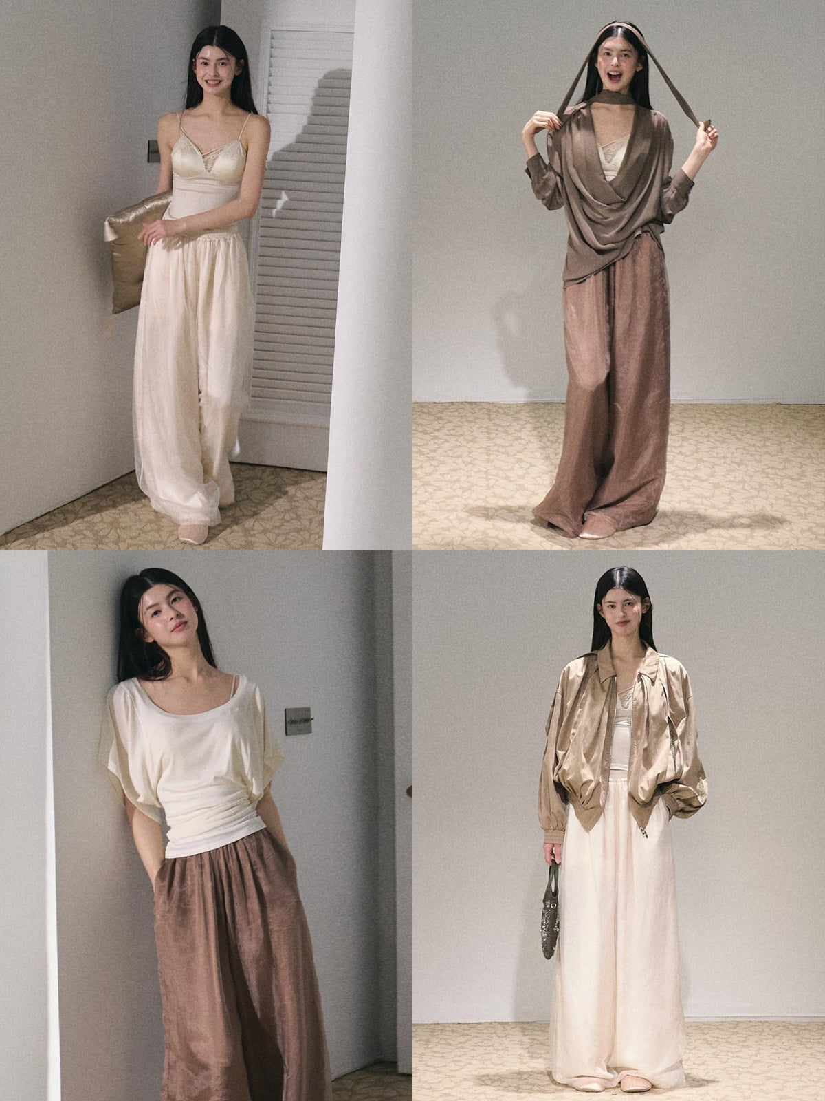 7 OAKMOO High Waisted Minimal Double Layer Relaxed Office Women Polyester Wide Leg Pants