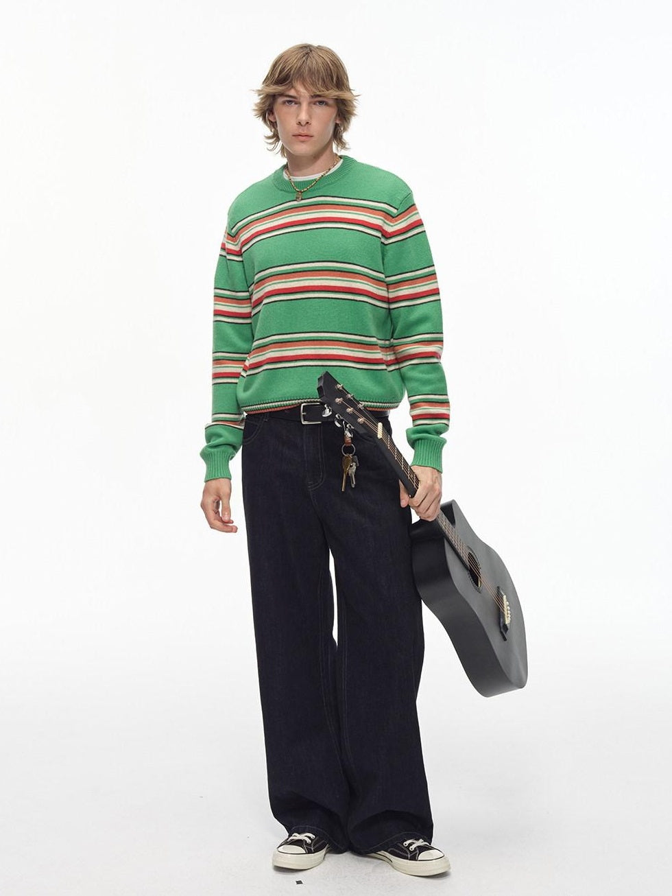 Country Moment Warm Wool Blend Colorful Striped Crew Neck Short Regular Fit Unisex Sweaters