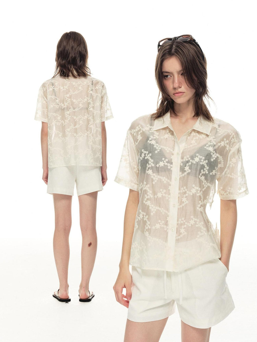 Country Moment Breathable Embroidered Lyocell Loose French Collar Women Travel City Blouses