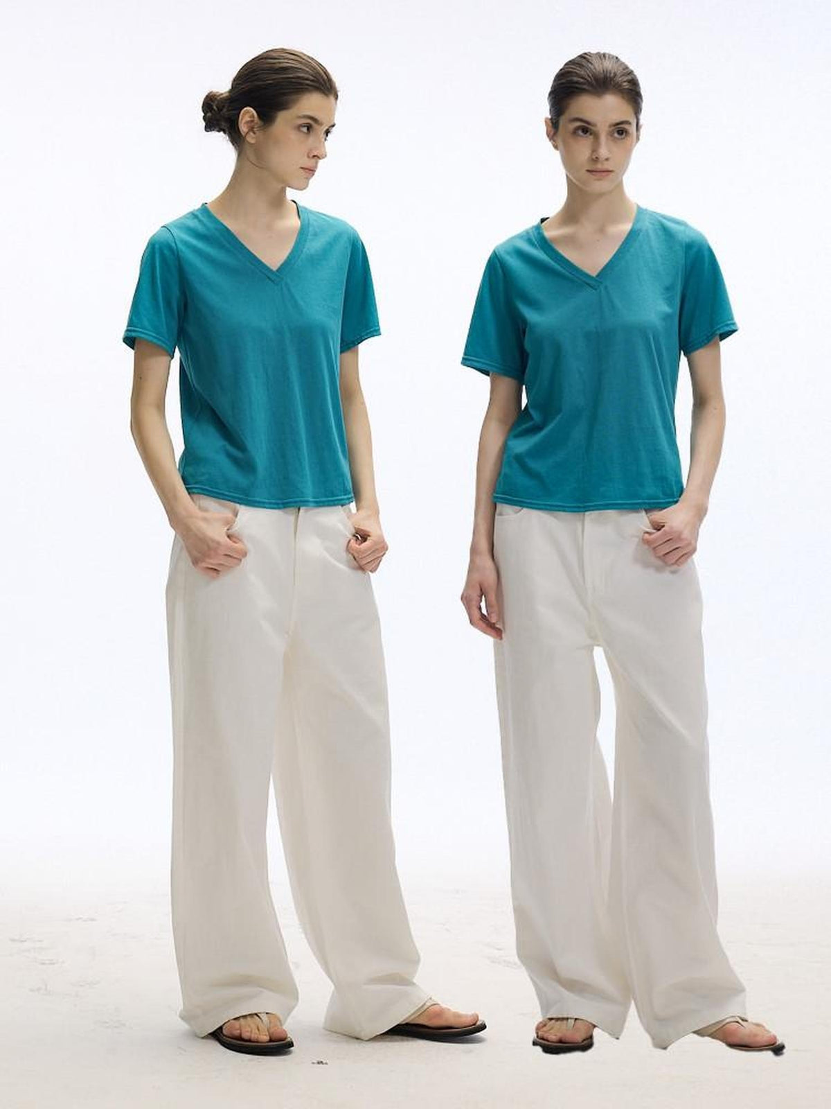 Country Moment Moisture Wicking Street Straight V-neck Cotton Blend White Short Sleeve T-Shirts