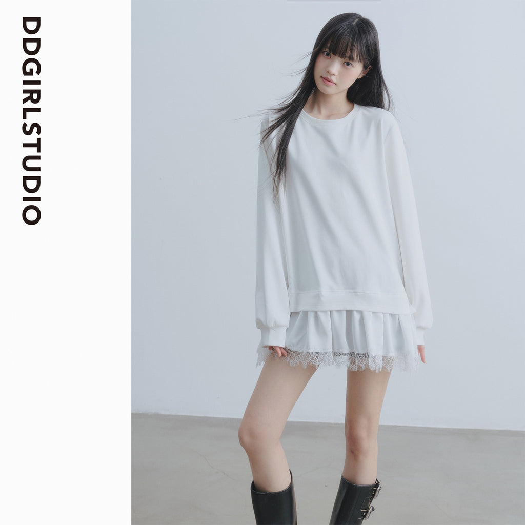 DDGIRL_studio_Soft_Patchwork_Loose_Sweatshirt_Girly_Oversized_Long_Sleeve_White_Mini_Dresses_MISSTT