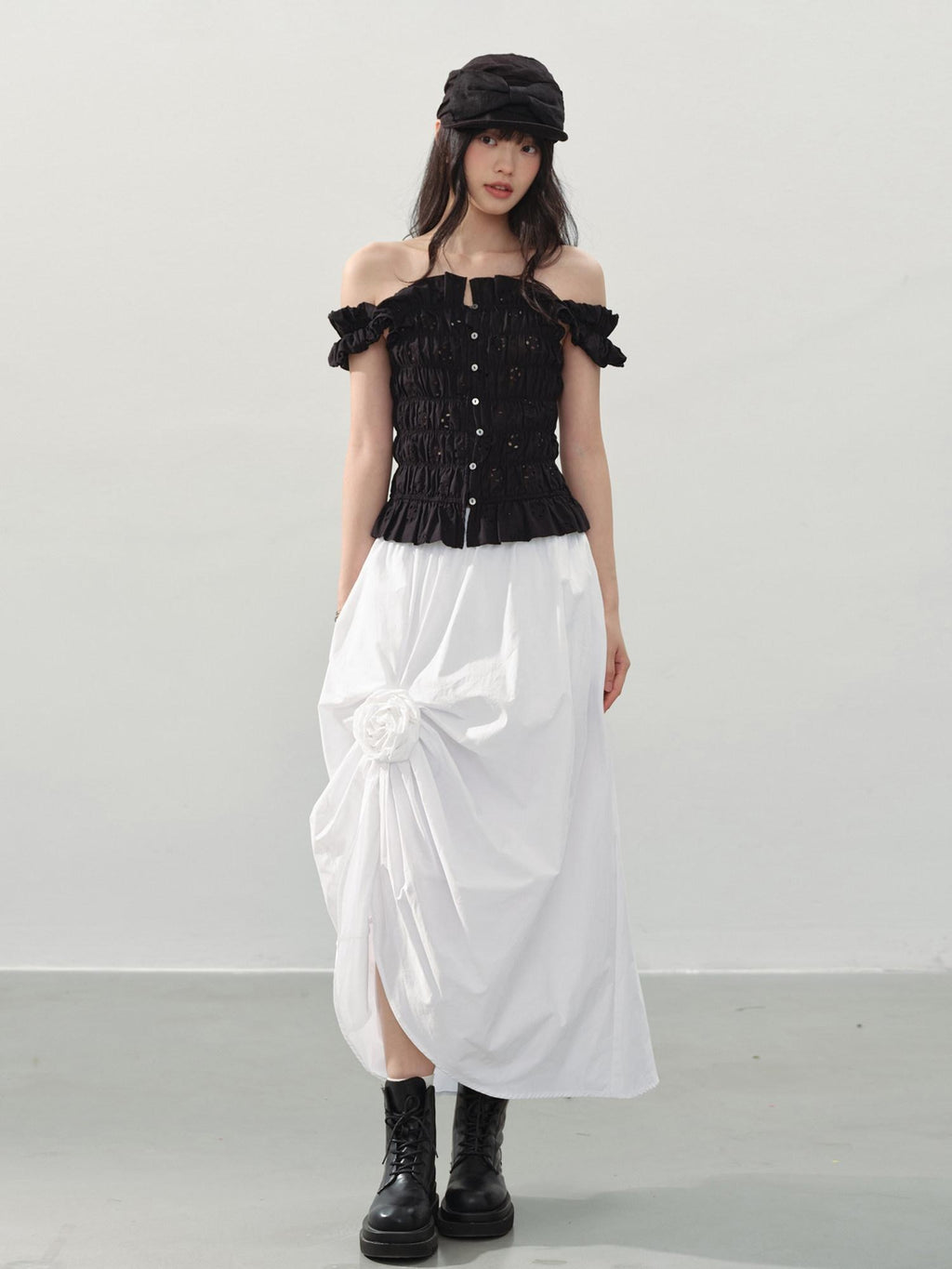 DDGIRL studio Durable Lined Cotton High Waist Asymmetric Floral Front Slit Midi Skirts