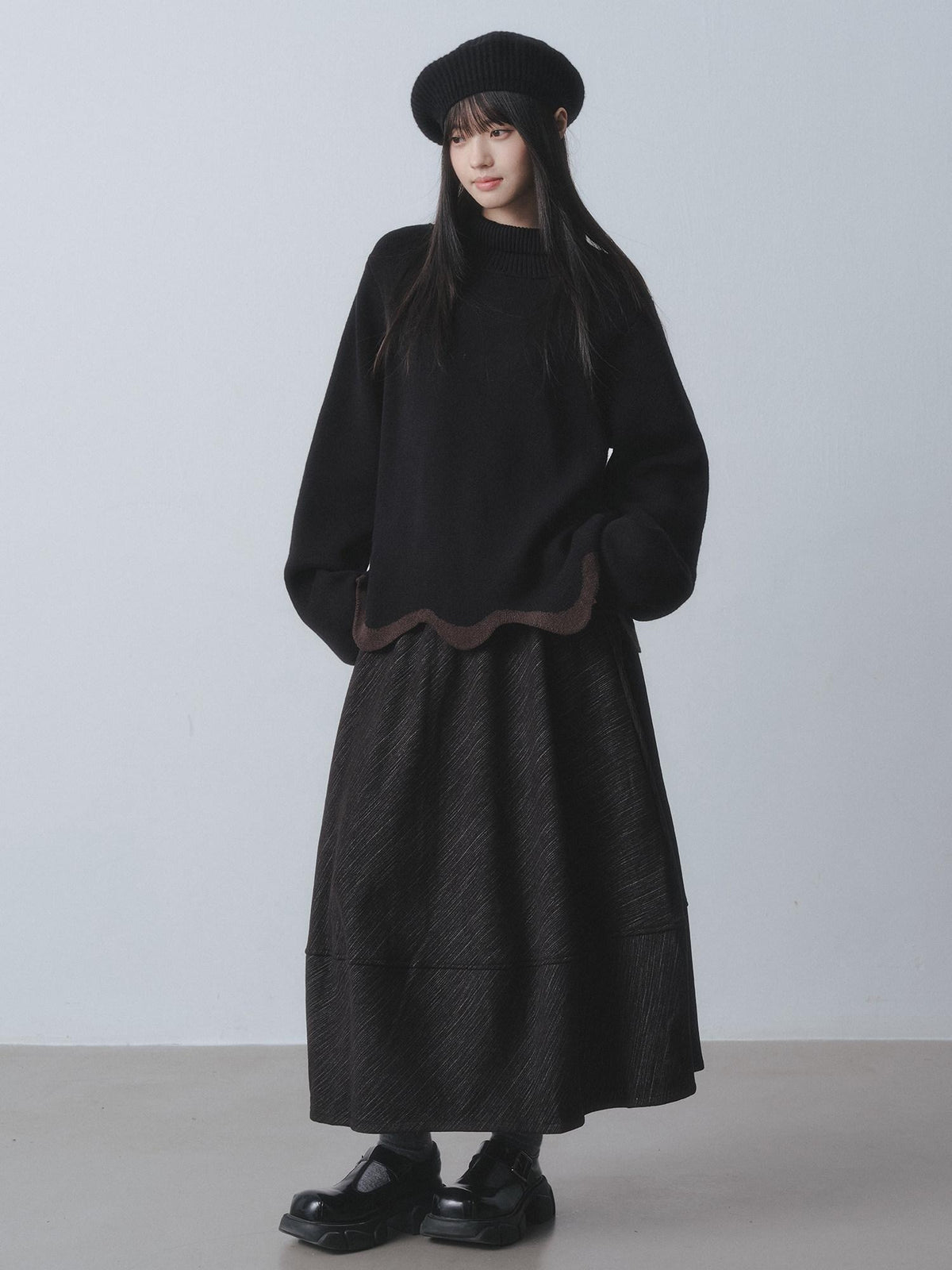DDGIRL studio Thermal Fleece High Waist A Line Puff Commuter Women Elastic Waist Maxi Skirts