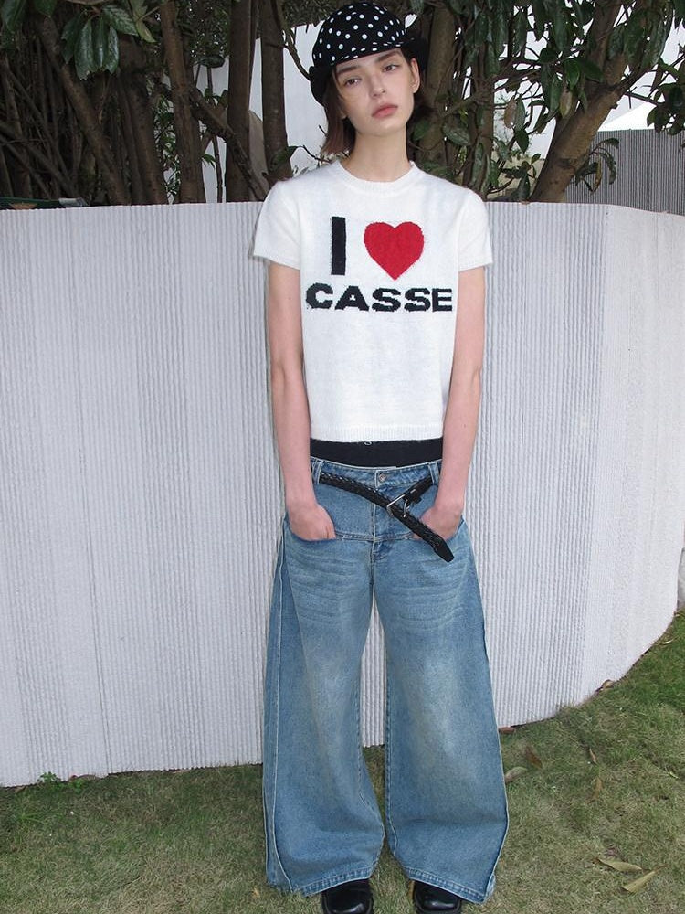 CasseSango Durable Cotton Mid Rise Pleated Loose Fit Washed Blue Wide Leg Jeans