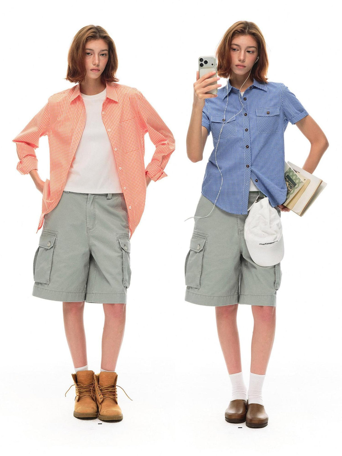 Country Moment Vintage Washed Relaxed Mid Rise Pockets Casual Pure Cotton Mid-Length Shorts
