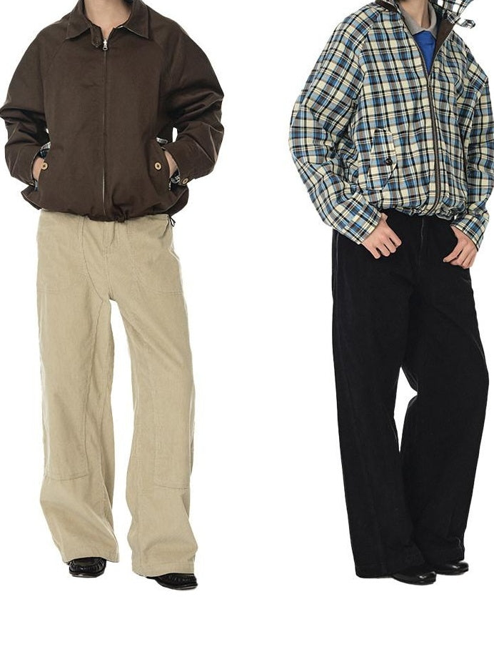 Country Moment Reversible Cotton Relaxed Raglan Unisex Checked Zip Pockets Cropped Jackets