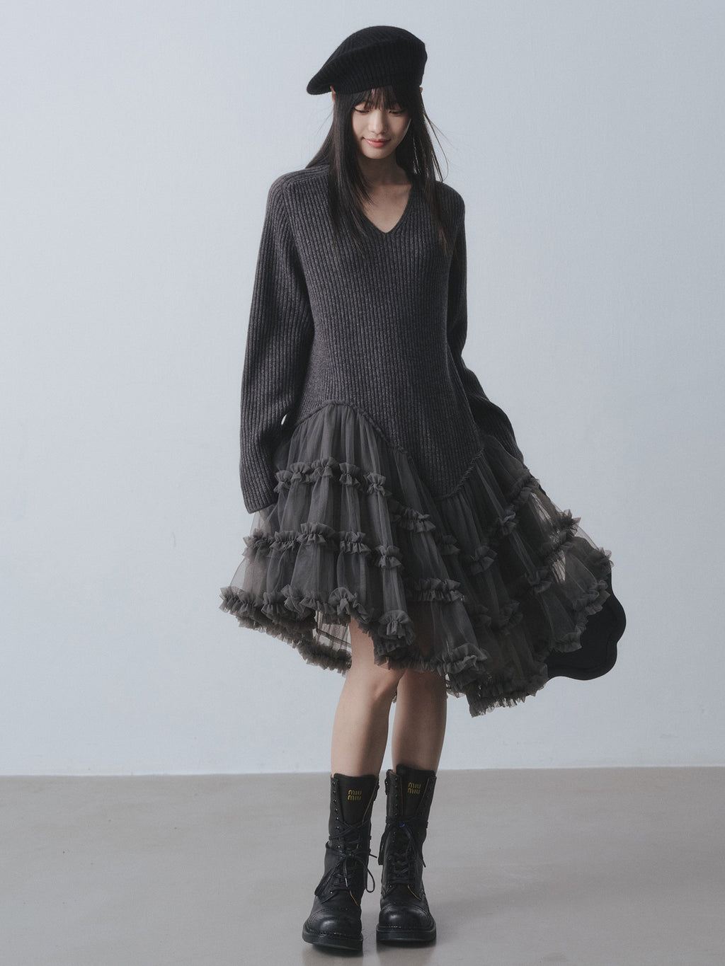 DDGIRL_studio_Warm_100_Percent_Wool_High_Waist_Mesh_Splice_A_Line_Sweater_Midi_Dresses_MISSTT