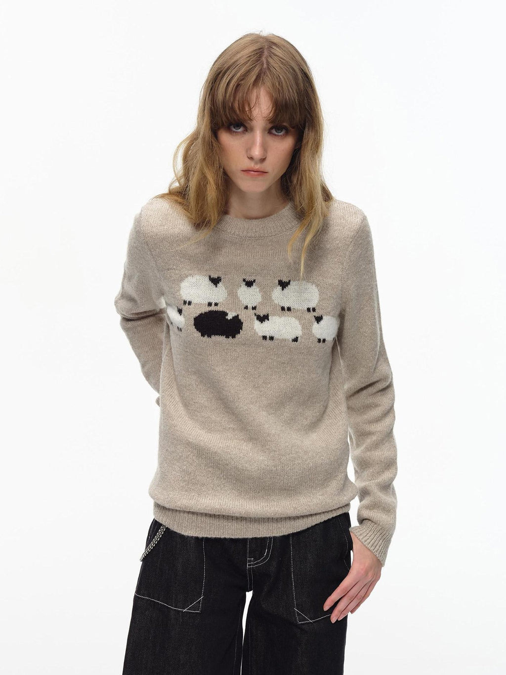 Country Moment Thermal Embroidered Commuter Loose Fit Unisex Crewneck Acrylic Knit Sweaters