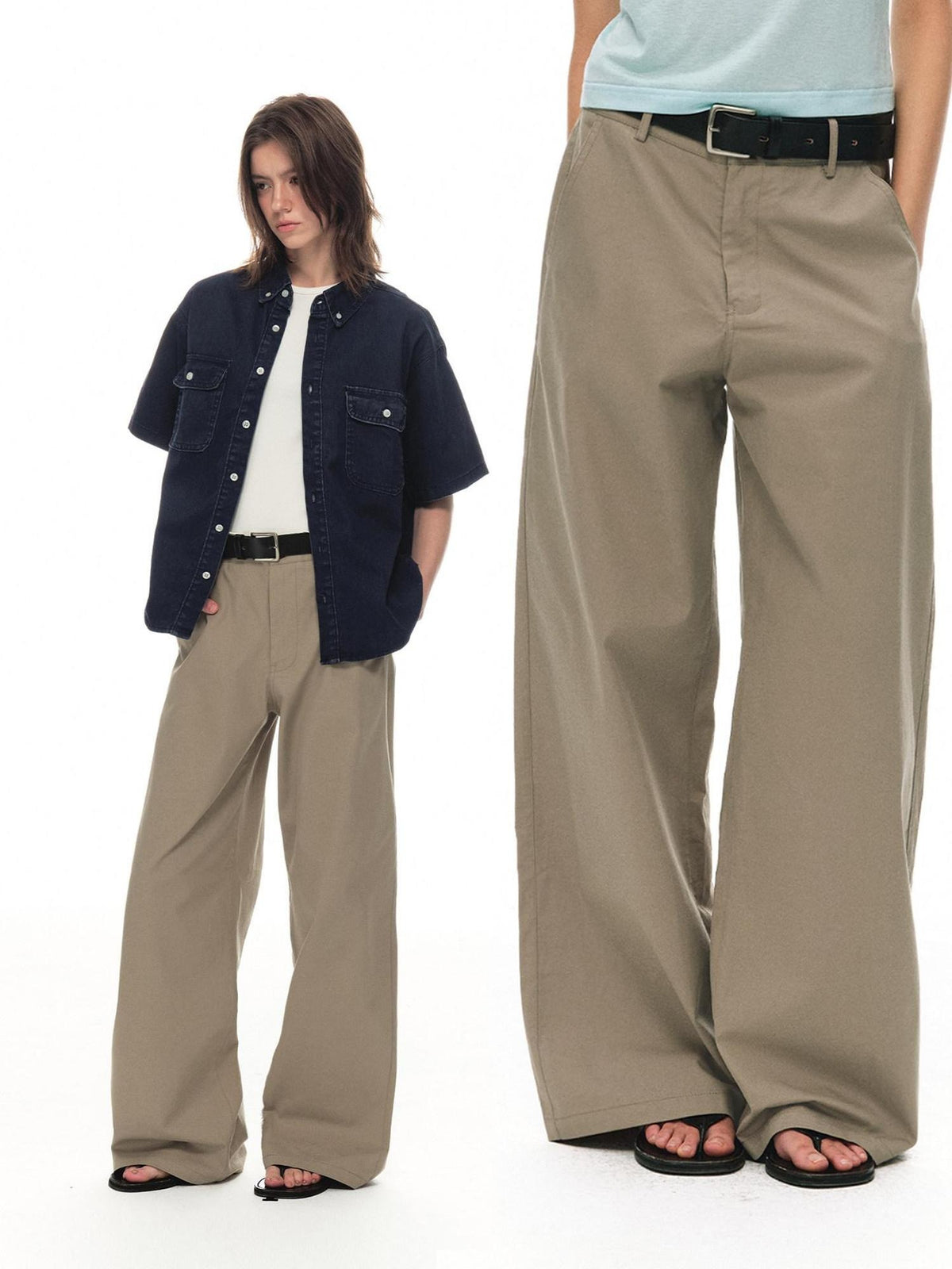 Country Moment Cotton Pleated Mid Rise Casual Straight Zipper Everyday Khaki Straight Pants