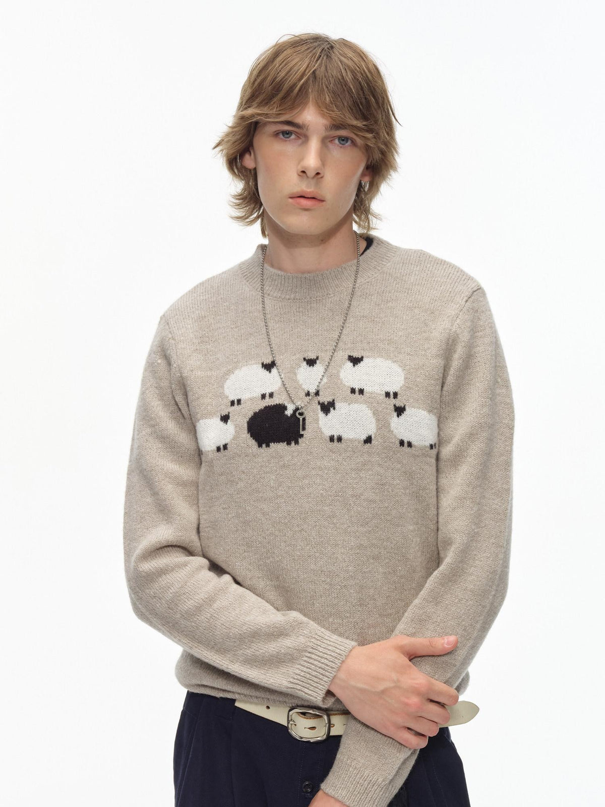 Country Moment Thermal Embroidered Commuter Loose Fit Unisex Crewneck Acrylic Knit Sweaters