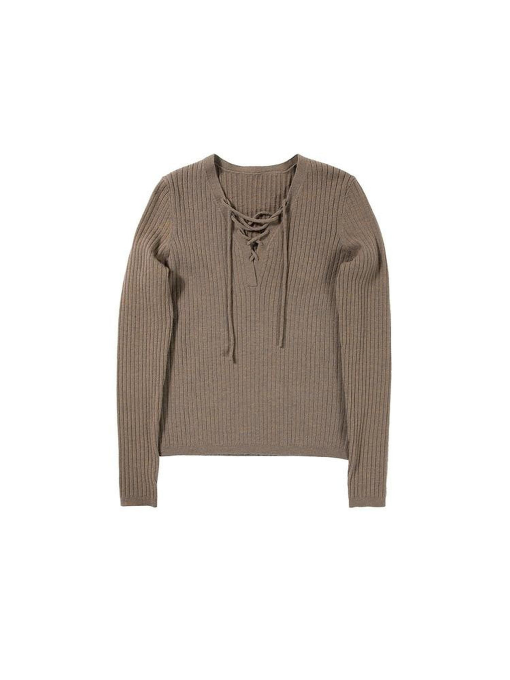 Country Moment Soft Tie V-neck Slim Knit Casual Breathable Daily Wear Women Acrylic Sweaters