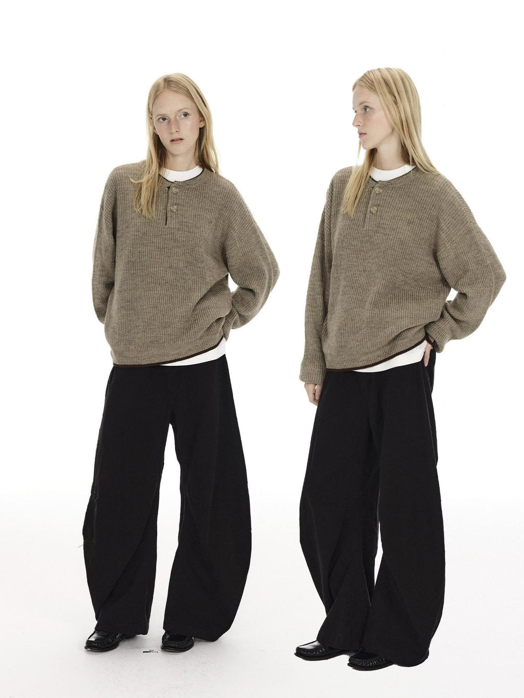 Country Moment Soft Thermal American Loose Fit Contrast Unisex Kids Knit Khaki Sweaters