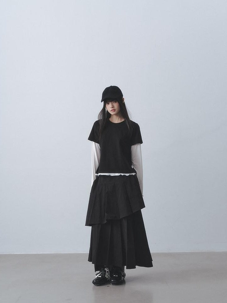 DDGIRL studio Retains Shape Double Lined Pleated High Waist Women Cotton Blend Maxi Skirts