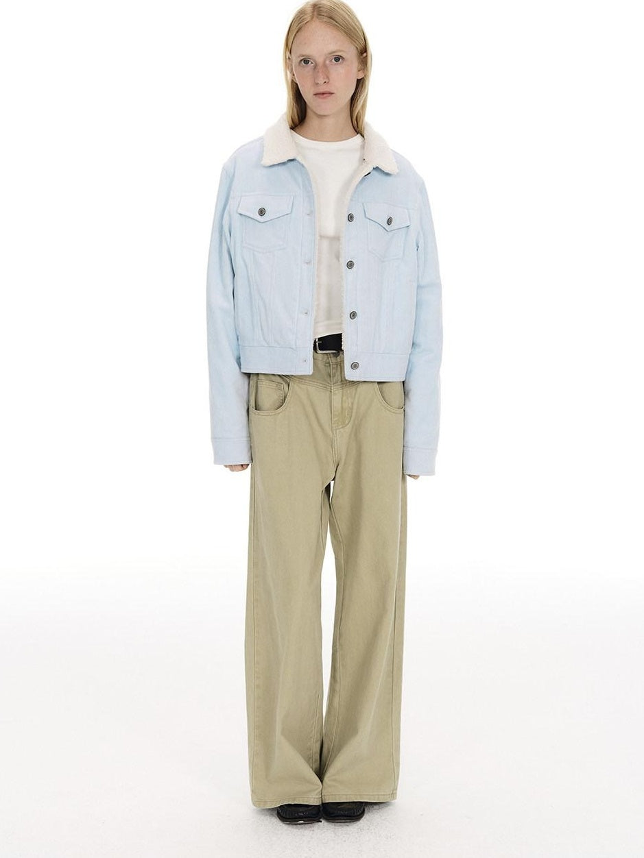 Country Moment Warm Fleece Lined Vintage Cropped Button Front Women Cotton Denim Jackets