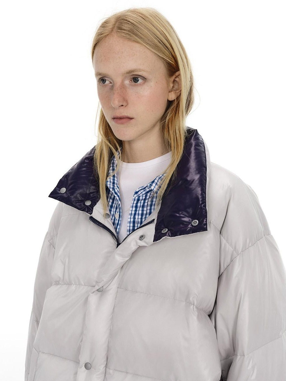 Country Moment 90 Percent White Duck Down Nylon Loose Fit Stand Collar City Casual Down Jackets