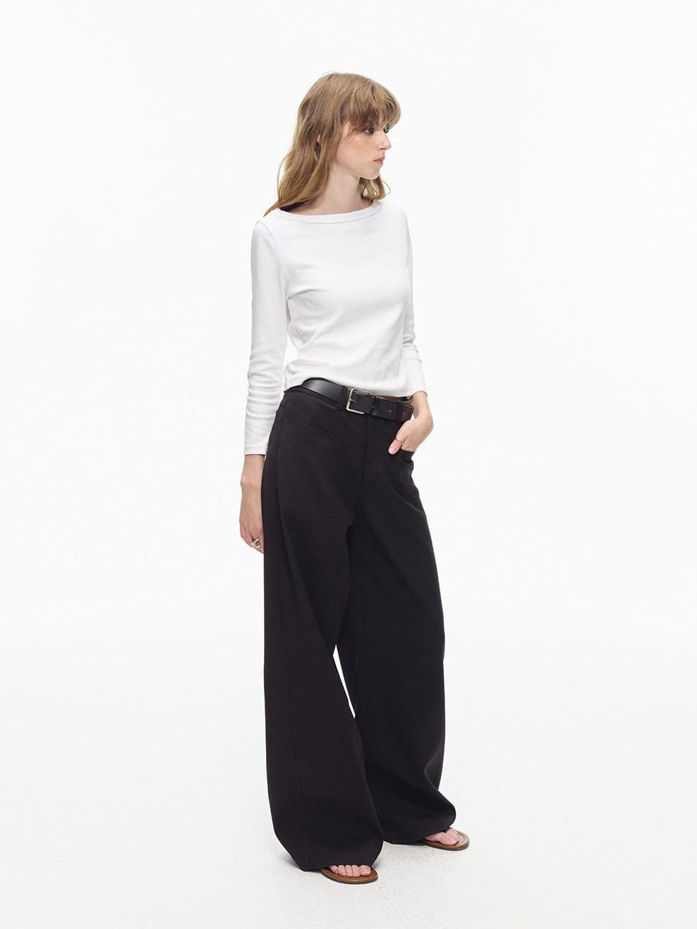 Country Moment Wrinkle Resistant Mid Rise Loose Straight Leg Casual Youth Black Wide Leg Pants