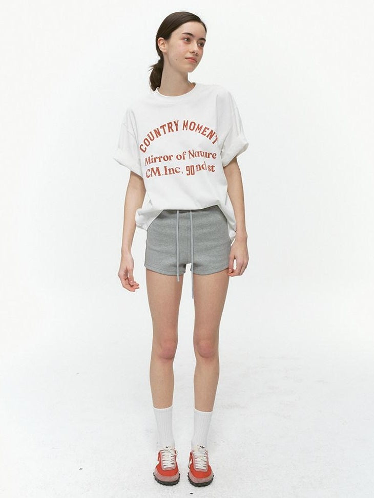 Country Moment Simple Street Relaxed Straight Drawstring Natural Waist Cotton Grey Mini Shorts