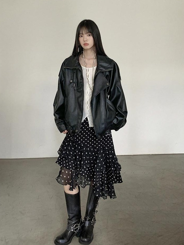 DDGIRL studio Shape Retaining Ruffle Hem High Waist Office Young Women Black Lined Midi Skirts